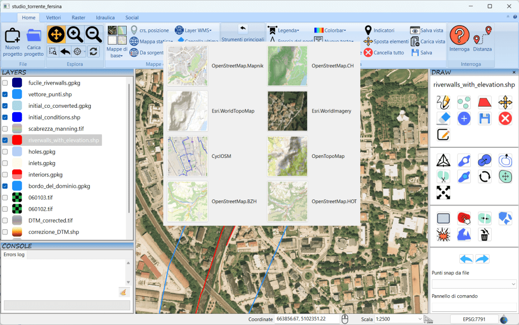Finestra principale del software hydro-gis